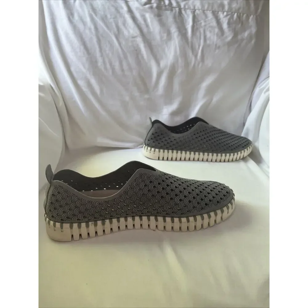 Ilse Jacobsen Tulip Perforated Slip-On Sneakers Gray Womens Size 40 10 Comfort